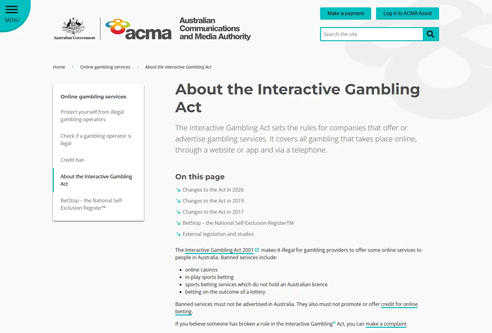 ACMA guidance on prohibited online casino services and advertising in Australia