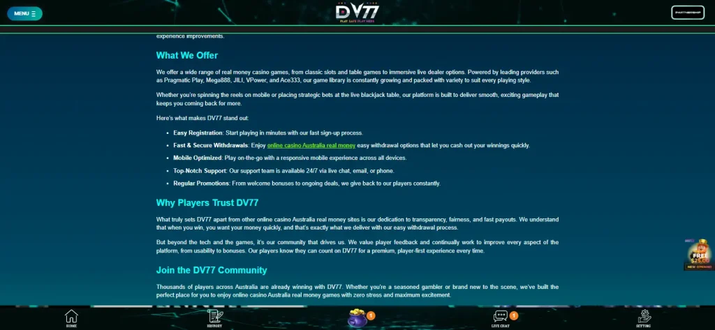 DV77 casino categories and provider names including Pragmatic Play and JILI